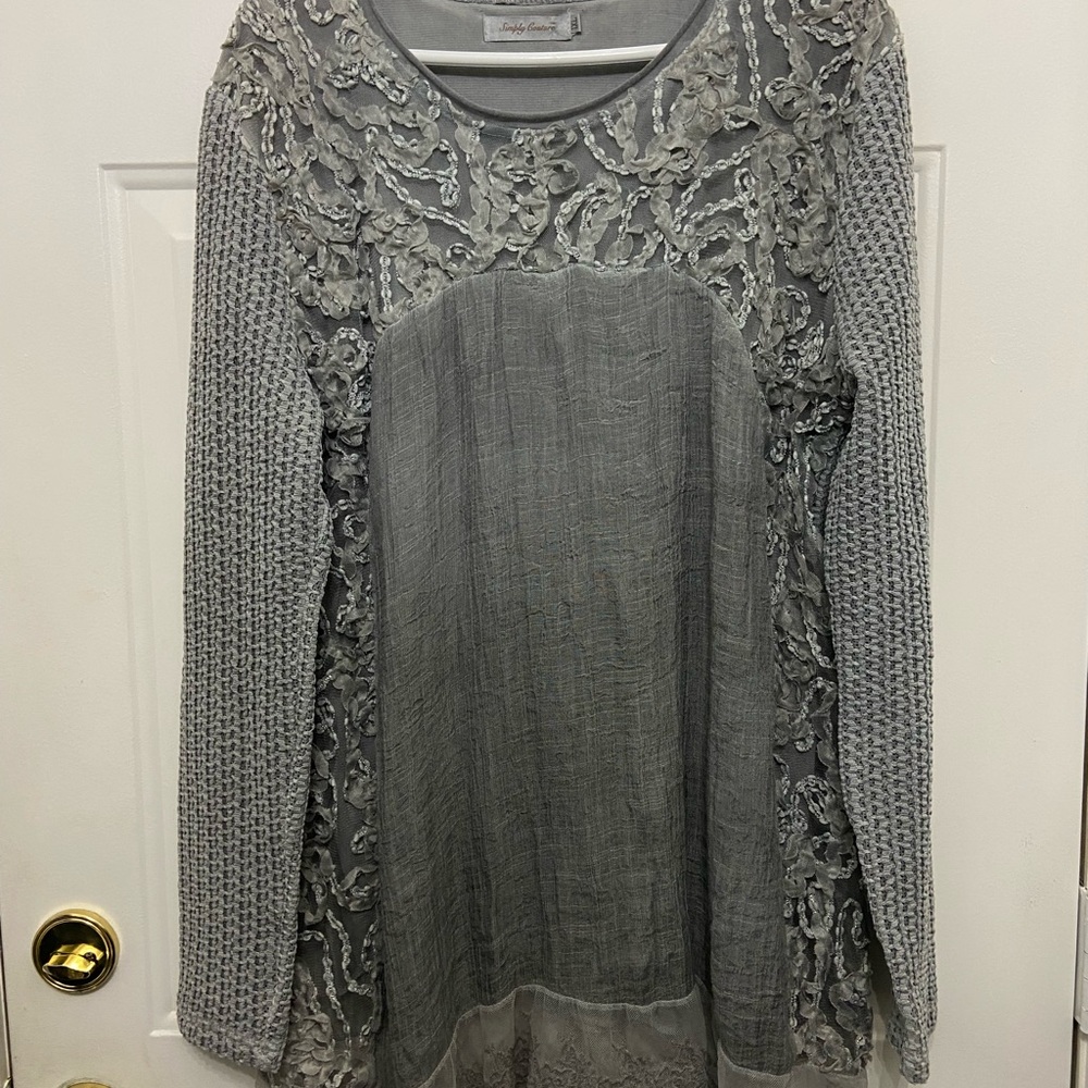 Gray Lace Long Sleeve Top